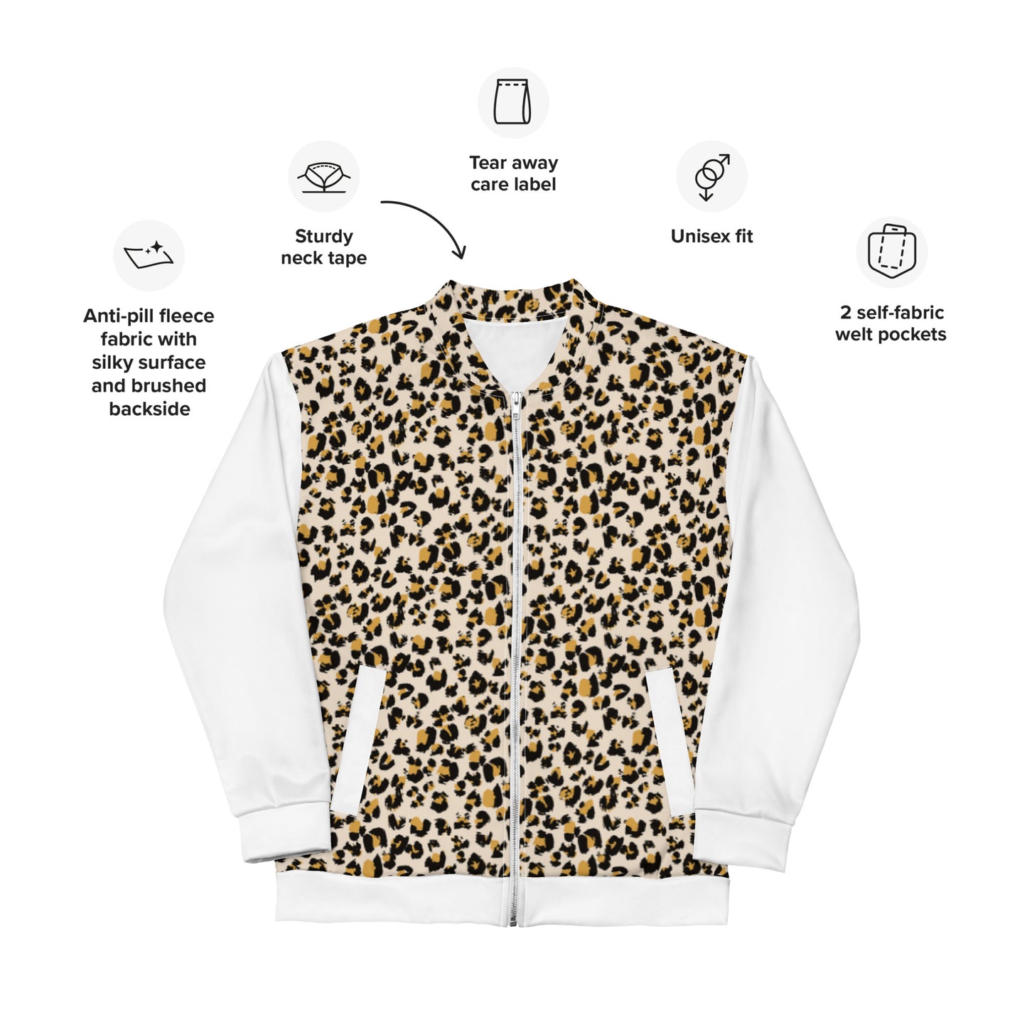 Women Bomber Jacket With Pockets Zipper Premium Quality Leopard Design by IOBI Original Apparel