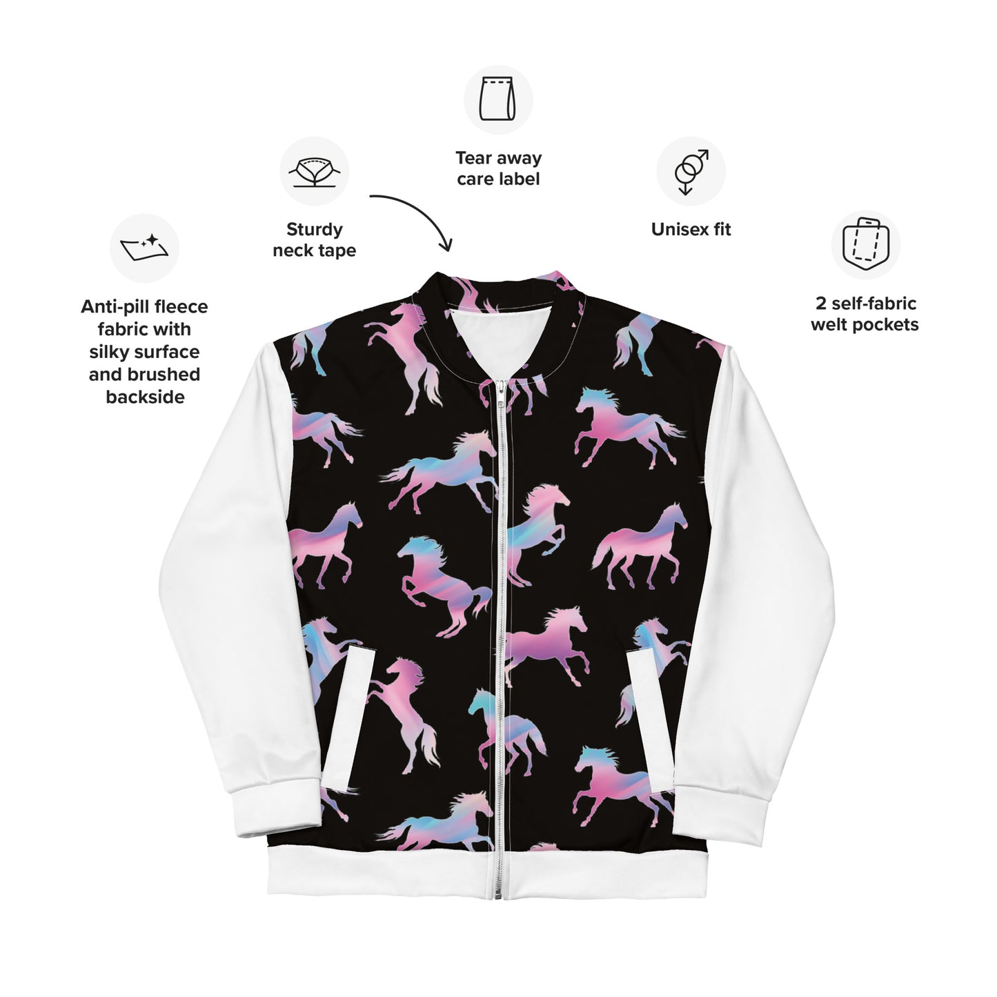 Women Bomber Jacket With Pockets Zipper Horse Lover Design by IOBI Original Apparel