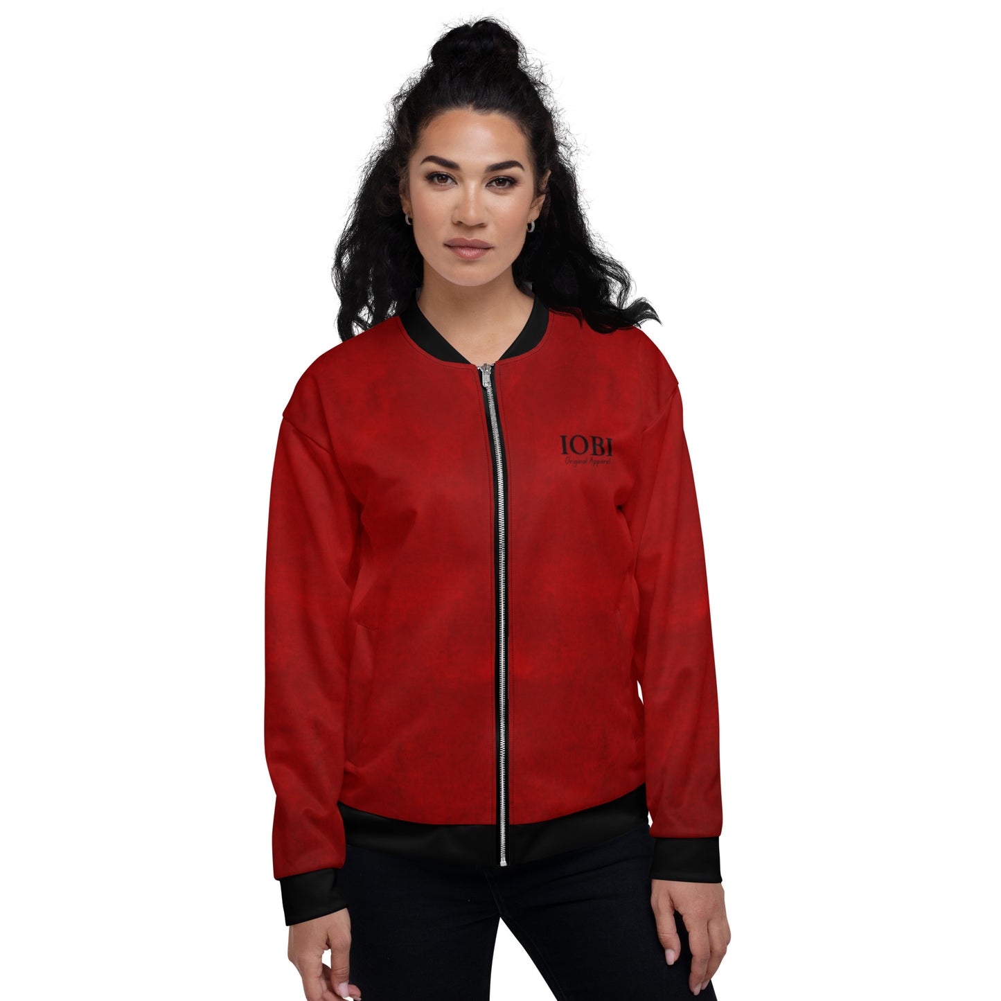 Women Bomber Jacket With Pockets Zipper Premium Quality Red Velvet Design by IOBI Original Apparel