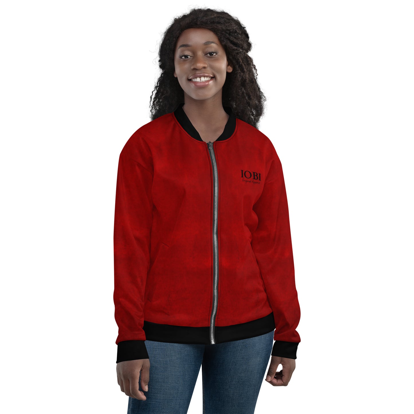 Women Bomber Jacket With Pockets Zipper Premium Quality Red Velvet Design by IOBI Original Apparel