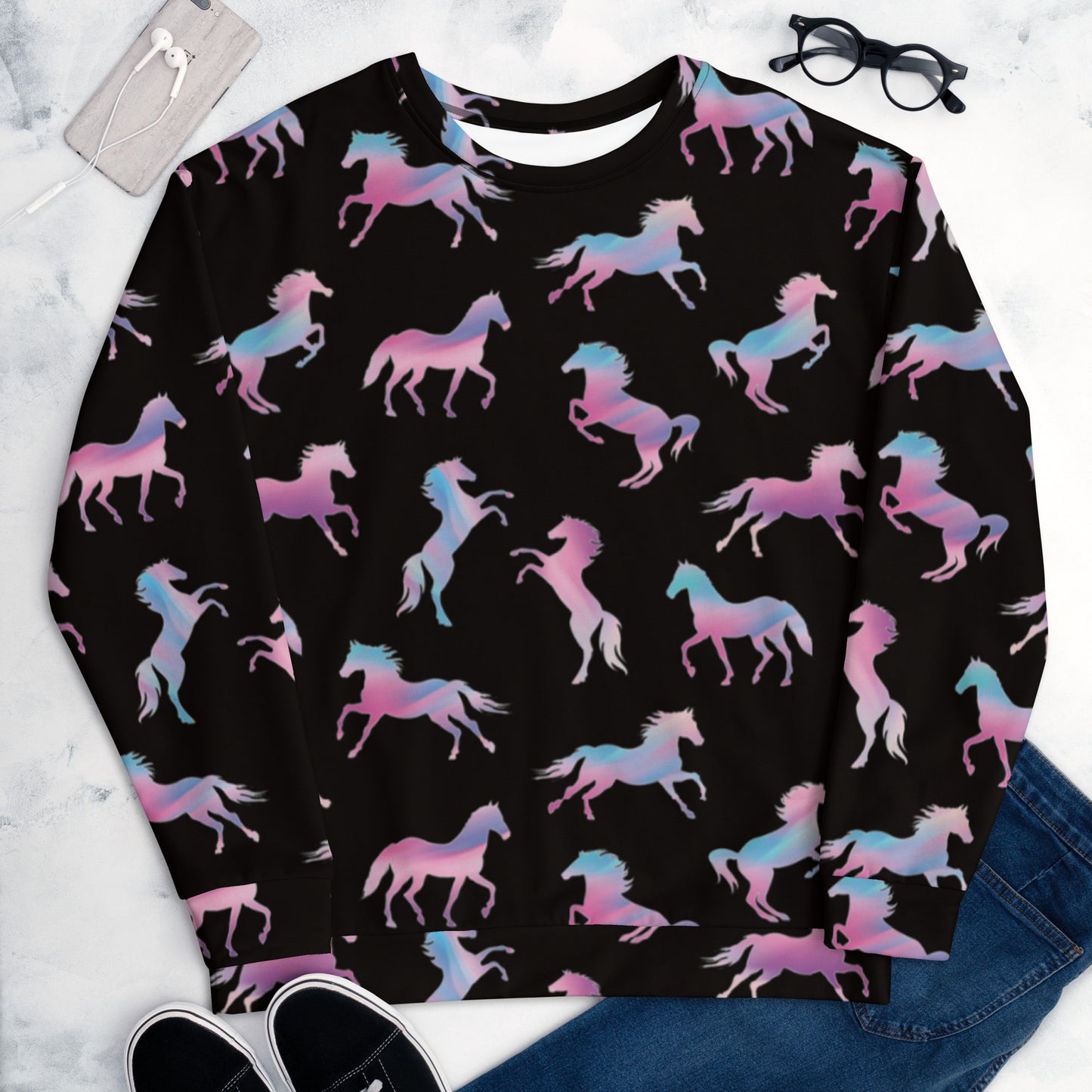 Women Sweatshirt Premium Quality Your Favorite All Over Print Hand-Sewn Horse Lover Design by IOBI Original Apparel