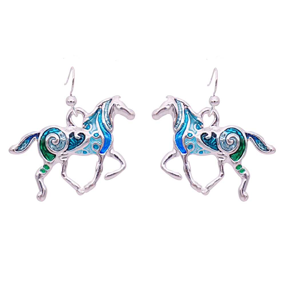 Horse In Blue Enamel Design Earrings for Woman