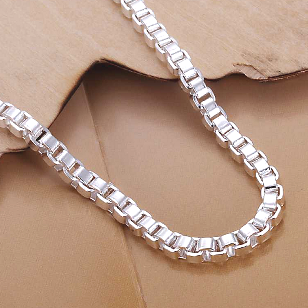 Box Chain 4Mm Link Silver Bracelet for Woman