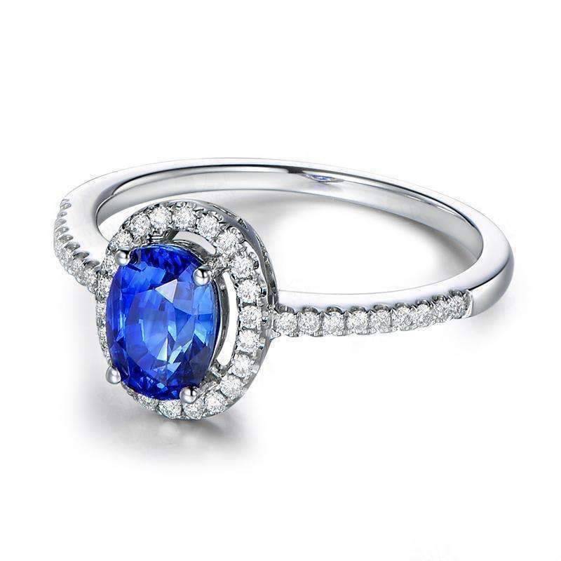 Cécile En Bleu 1.25CT Oval Petite Pavé Halo IOBI Simulated Diamond Ring