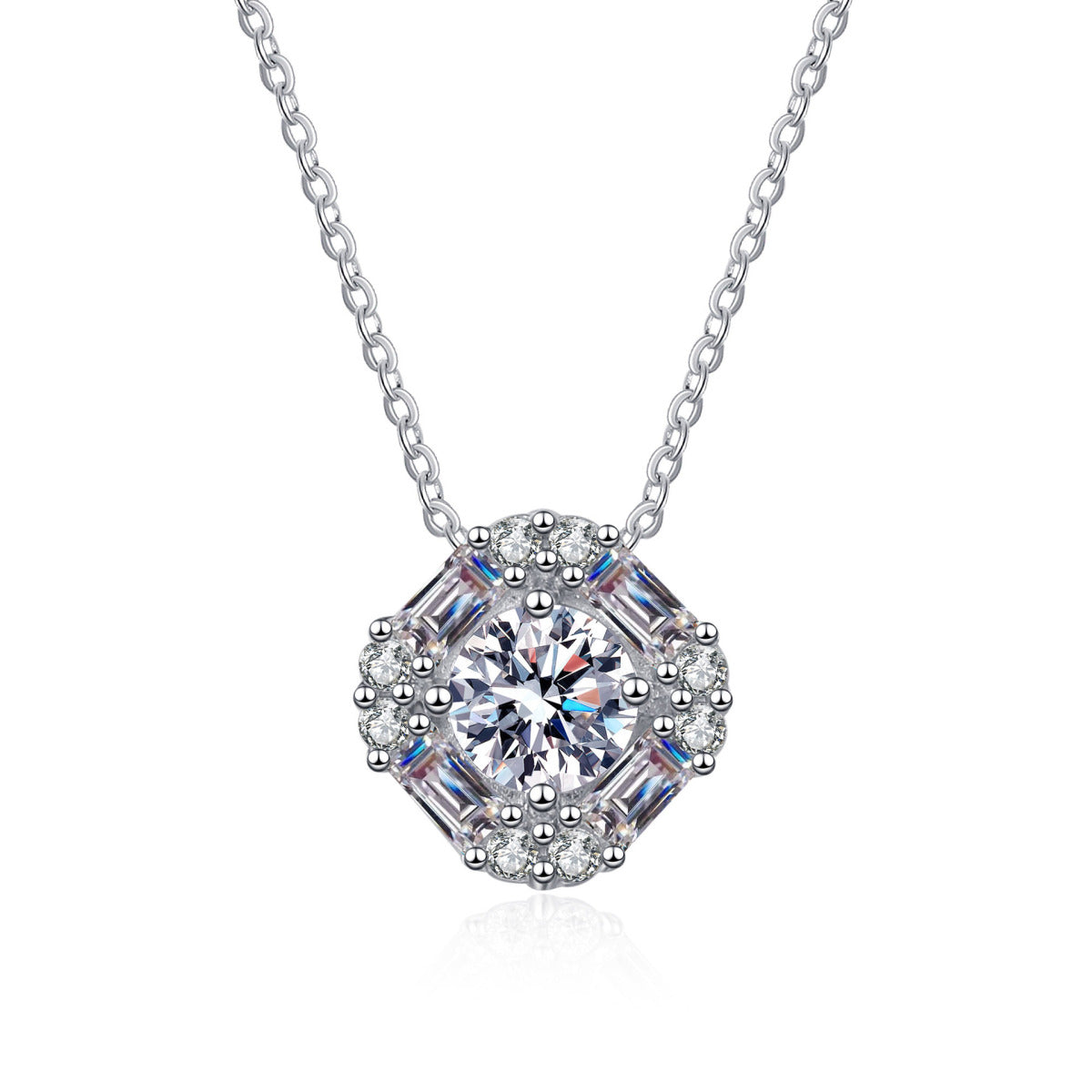 925 Sterling Silver Square Shape Moissanite Pendant Necklace