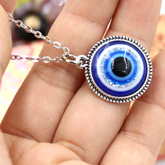 Blue Evil Eye Cabochon Resin Pendant Necklace for Woman