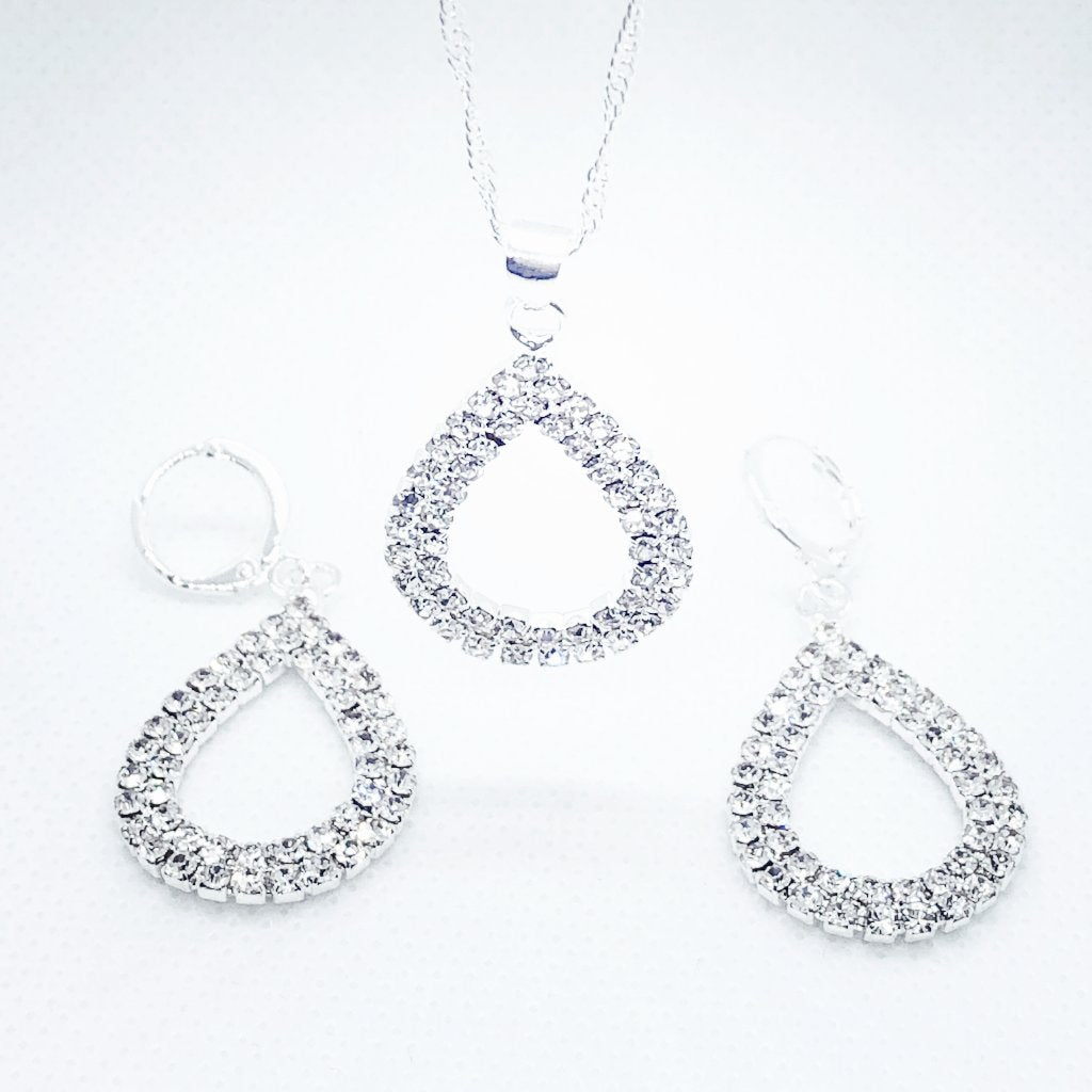 Diva Drops Diamond Rhinestone Necklace & Earrings Set
