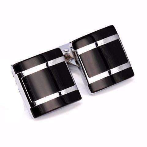 Feshionn IOBI accessories Black Bars Formal Introduction Stainless Steel & Black Enamel Square Flip Cufflinks