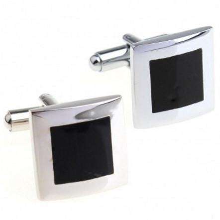 Feshionn IOBI accessories Formal Introduction Stainless Steel & Black Enamel Square Flip Cufflinks