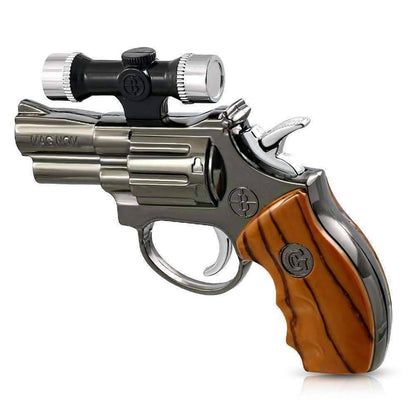Feshionn IOBI accessories Gunmetal Revolver Multi-Purpose Mini Hand Gun Shaped Laser Pointer & Windproof Butane Lighter