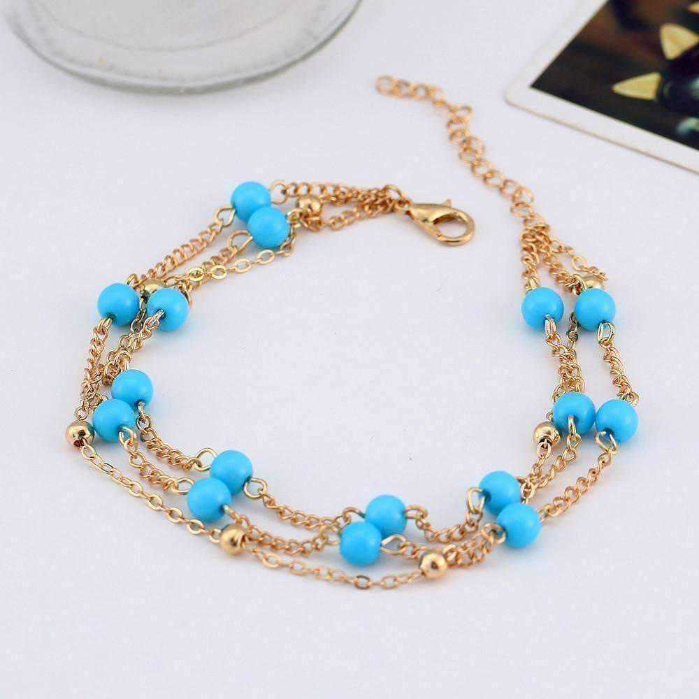 Feshionn IOBI Anklets Multi-Layer Turquoise Bead Ankle Bracelet In Silver or Gold