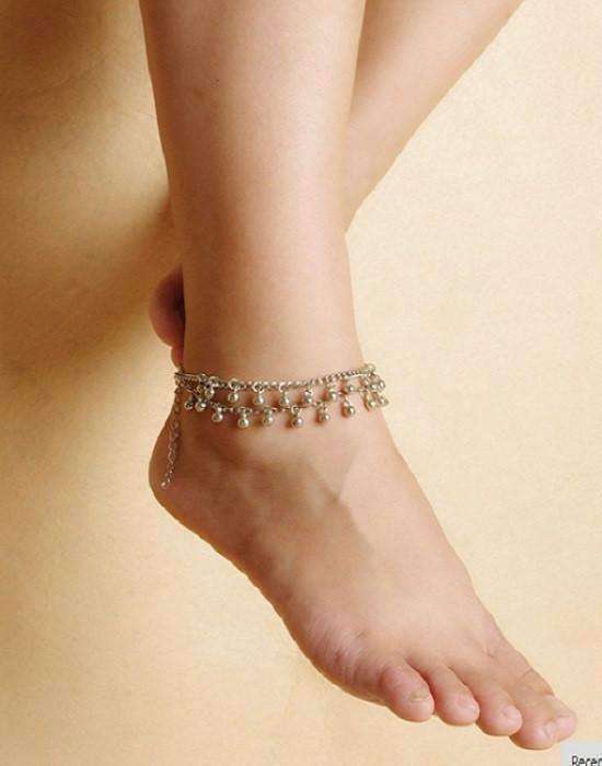 Feshionn IOBI Anklets Tiny Dancing Bells Double Layer Silver Bead Ankle Bracelet