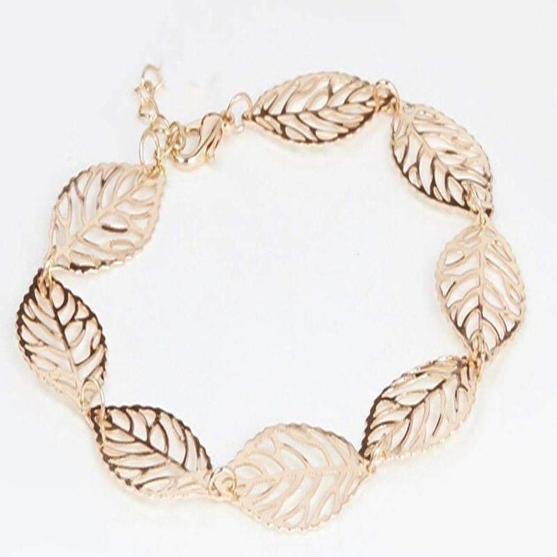 Feshionn IOBI Anklets Yellow Gold Anklet Seasons of Beauty Leaf Cut Out Ankle Bracelet