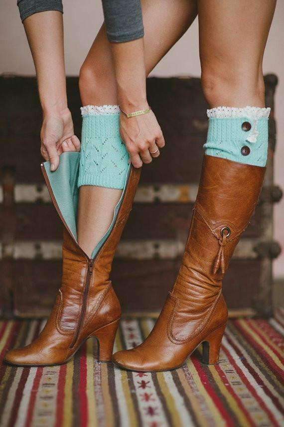 Feshionn IOBI Apparel mint blue Lacey Leg Warmer Boot Knit Socks