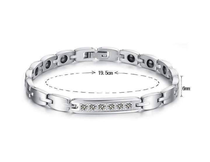 Feshionn IOBI bracelets 19.5cm / Stainless Steel Elegant CZ Accented Stainless Steel Germanium Magnetic Link Therapy Bracelet