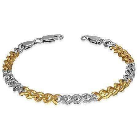 Feshionn IOBI bracelets 4mm-8.75 inch Thin Cuban Link Two Tone Stainless Steel Men's Bracelet - Three Sizes Available