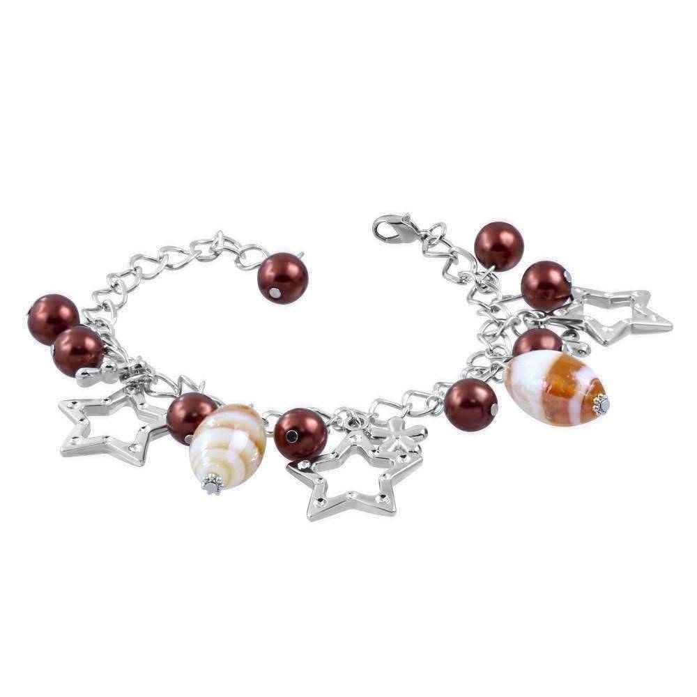 Feshionn IOBI bracelets Amber Star Studded Glass Bead Silver Charm Bracelet ~ Four Fun Colors to Choose!