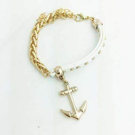 Feshionn IOBI bracelets Anchor Gold Chain and White Suede Studded Bracelet
