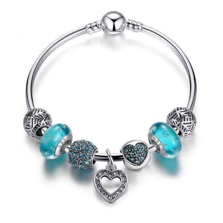 Feshionn IOBI bracelets Aqua Inspirational Heart Aqua Crystal Charm Collection Silver Bangle Bracelet **dont use***