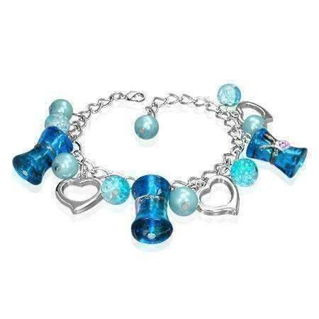 Feshionn IOBI bracelets Aqua Three Hearts Lamp Work Glass Bead Charm Bracelet ~ Three Colors to Choose