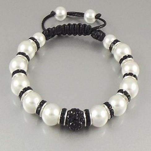 Feshionn IOBI bracelets Black and White "Uber Shamballa" Bracelet - Black and White Pearl