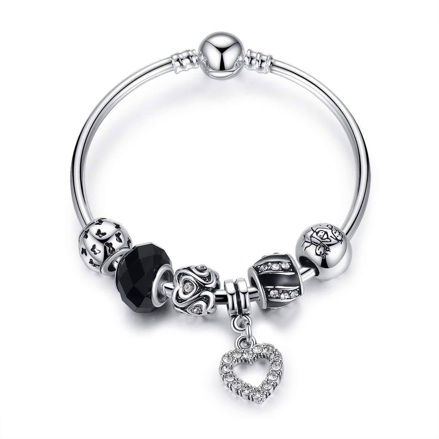 Feshionn IOBI bracelets Black ON SALE - Love & Family Black Glass Silver Bangle Bracelet