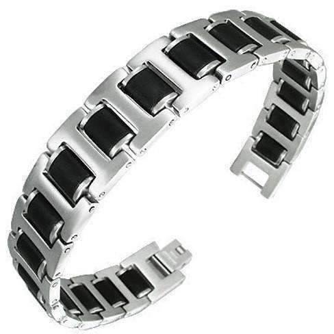 Feshionn IOBI bracelets Black Rubber Matte Finish Panther Link Bracelet For Men