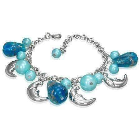 Feshionn IOBI bracelets Blue Man in the Moon Blue Glass Bead & Silver Charm Bracelet
