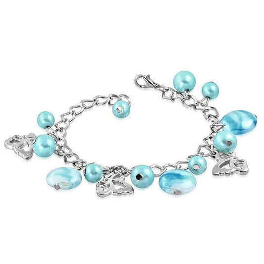 Feshionn IOBI bracelets Breezy Blue Breezy Blue Glass Bead & Silver Butterfly Charm Bracelet