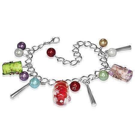 Feshionn IOBI bracelets Bright Multi Barrel Lamp Work Glass Beaded Charm Bracelet ~ Two Classy Colors to Choose