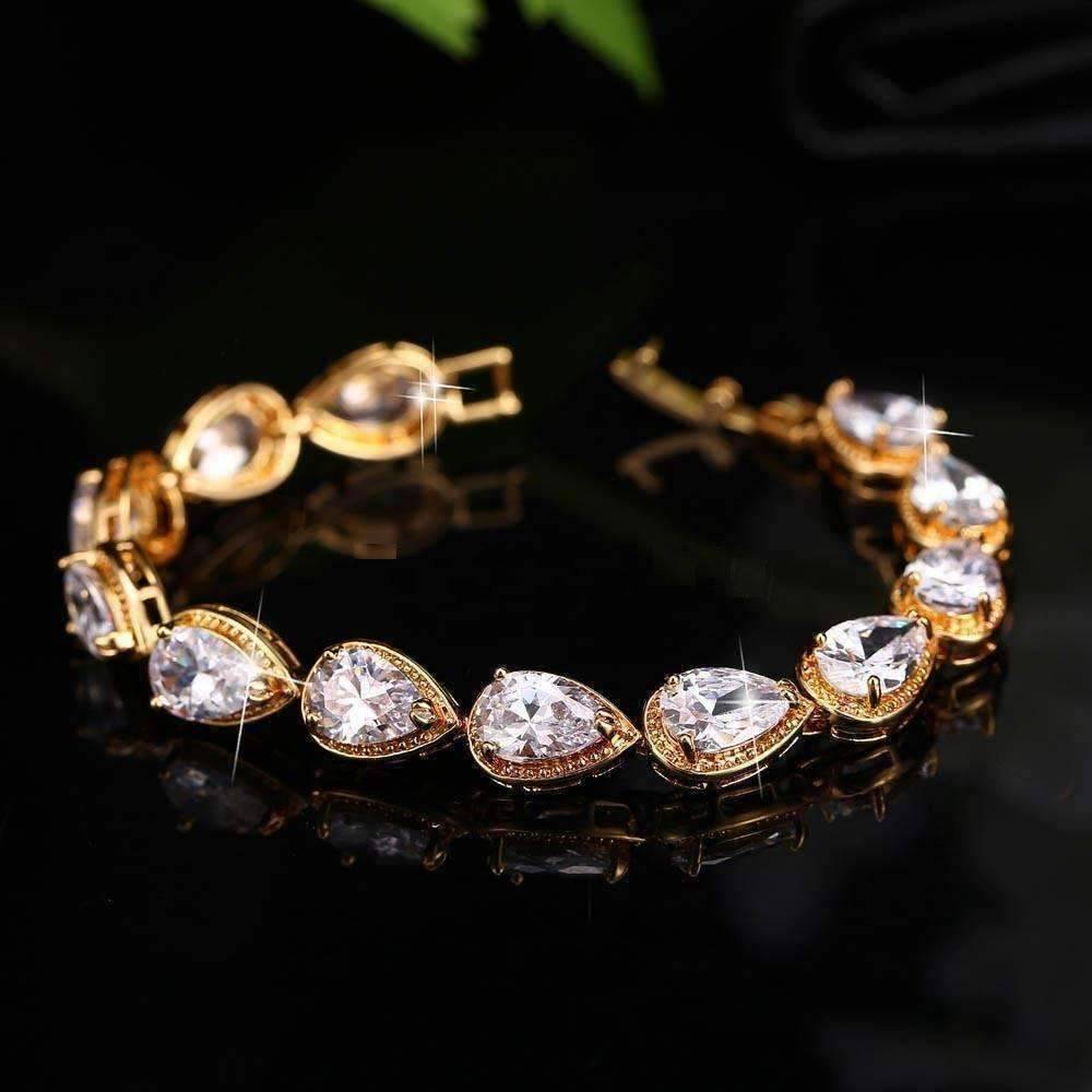 Feshionn IOBI bracelets Brilliant White Graceful Water Drop CZ 18k Gold Plated Bracelet
