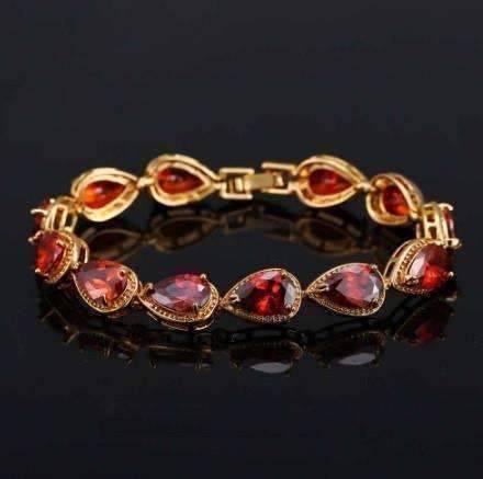 Feshionn IOBI bracelets Burmese Ruby Graceful Water Drop CZ 18k Gold Plated Bracelet