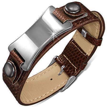 Feshionn IOBI bracelets Burnished Stainless Men's Snakeskin Pattern Cuff Engravable Stainless Steel Bracelet