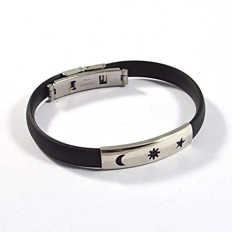 Feshionn IOBI bracelets Celestial Black Band Silicone Bracelet with Stainless Steel Cut Out Designs ~ Choose Your Design