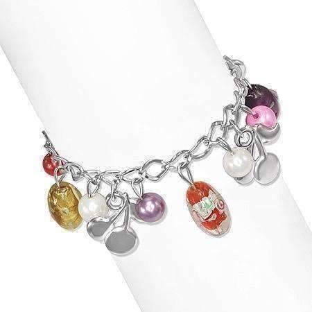 Feshionn IOBI bracelets Cherry Parfait Glass Bead Silver Charm Bracelet