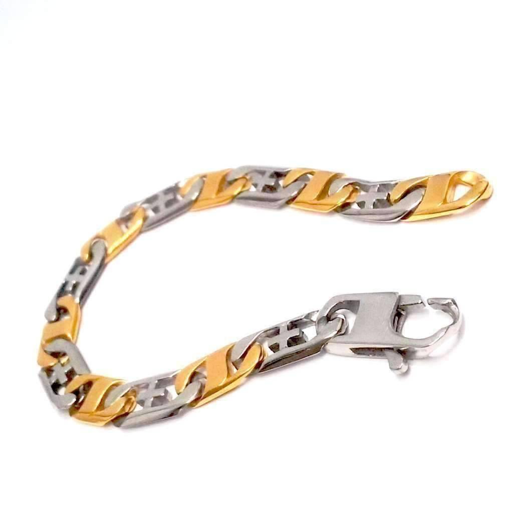 Feshionn IOBI bracelets Cross Mariner Link Two Tone Stainless Steel Men's Bracelet
