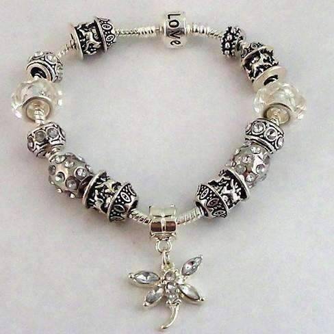 Feshionn IOBI bracelets Crystal Dragonfly with Multifaceted Beads European Style 925 Silver Charm Bracelet