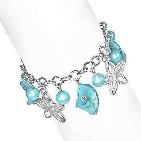 Feshionn IOBI bracelets Daisy Chain Lamp Work Glass Bead Charm Bracelet ~ Three Colors to Choose