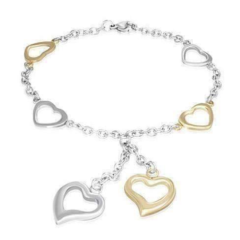 Feshionn IOBI bracelets Dangling Hearts Two Tone Stainless Steel Bracelet