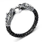 Feshionn IOBI bracelets Dueling Dragons Titanium Leather Rope Bracelet for Men