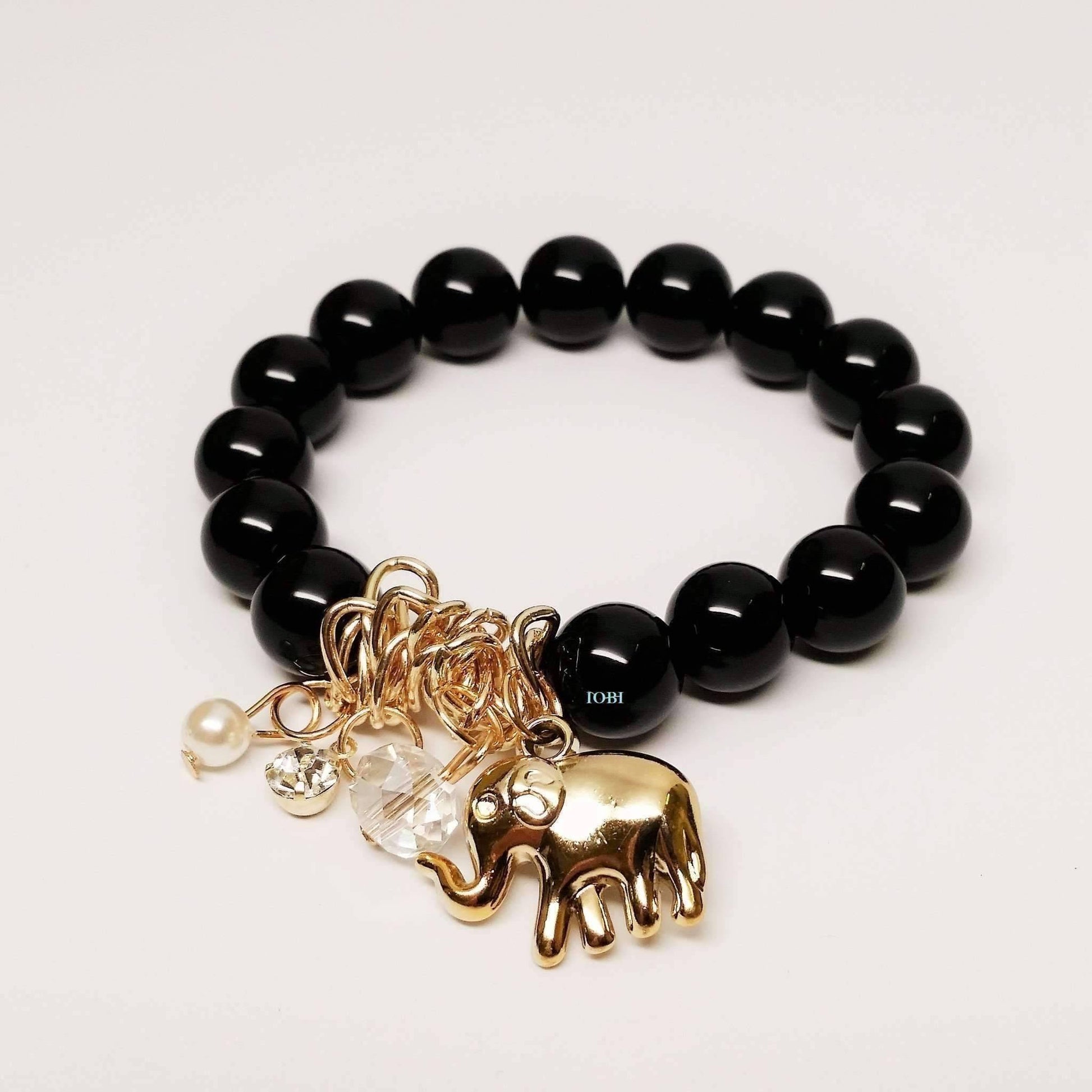 Feshionn IOBI bracelets Ebony Black Lucky Elephant Charm Bead Bracelet - Choose Your Color