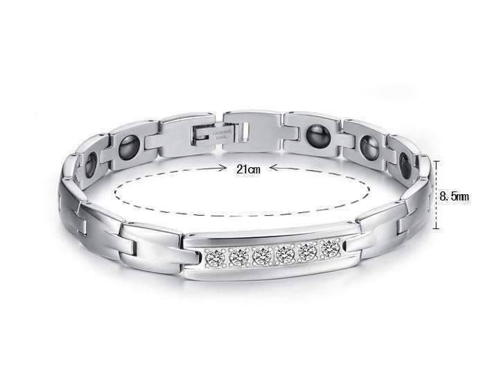 Feshionn IOBI bracelets Elegant CZ Accented Stainless Steel Germanium Magnetic Link Therapy Bracelet