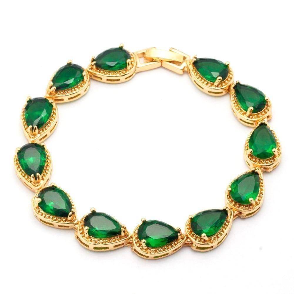 Feshionn IOBI bracelets Exotic Emerald Graceful Water Drop CZ 18k Gold Plated Bracelet