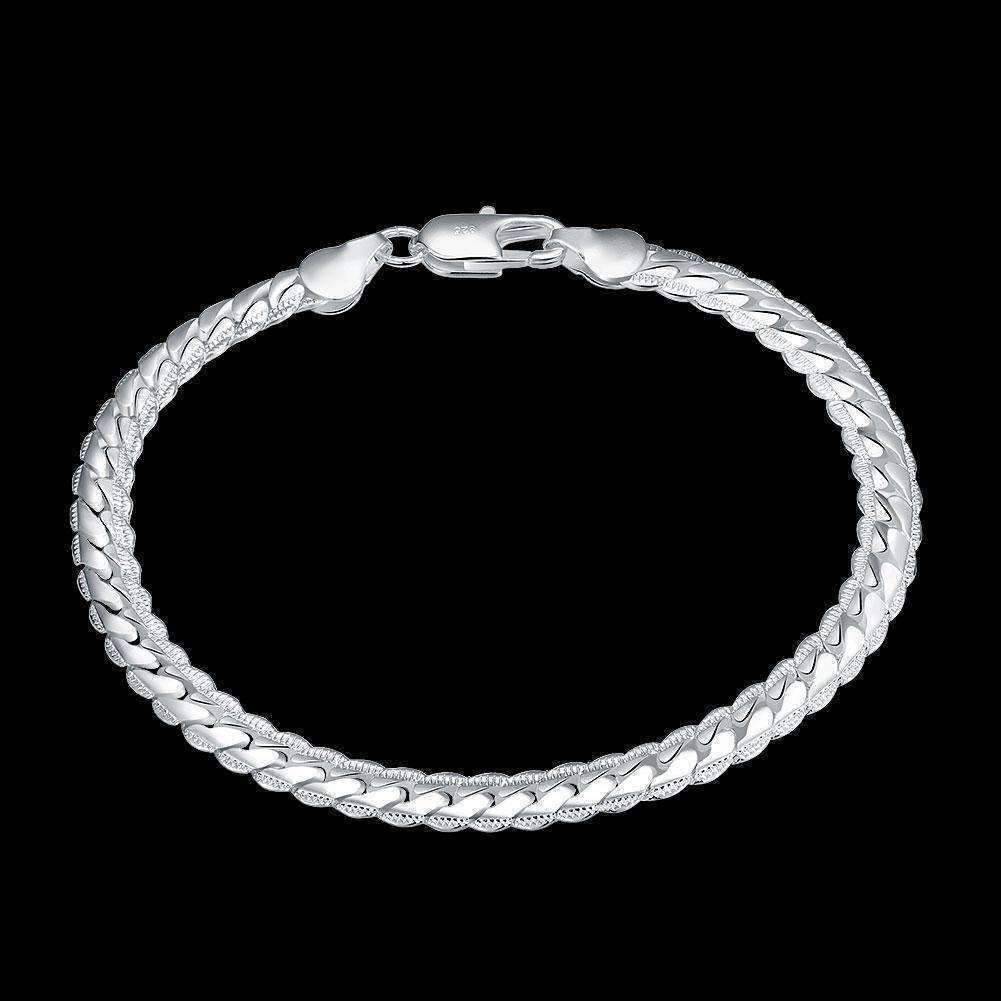 Feshionn IOBI bracelets Fancy Edged Herringbone Sterling Silver Bracelet