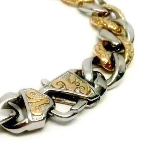 Feshionn IOBI bracelets Fleur De Lis Cuban Curb Link 18k Gold Plated Stainless Steel Men's Bracelet