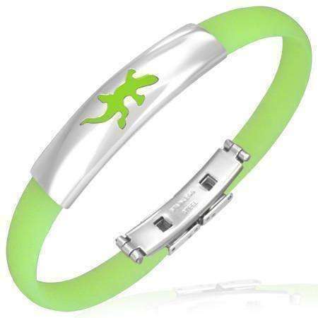 Feshionn IOBI bracelets Gecko Lime Green Silicone Bracelet with Stainless Steel Cut Out Designs ~ Choose Your Design