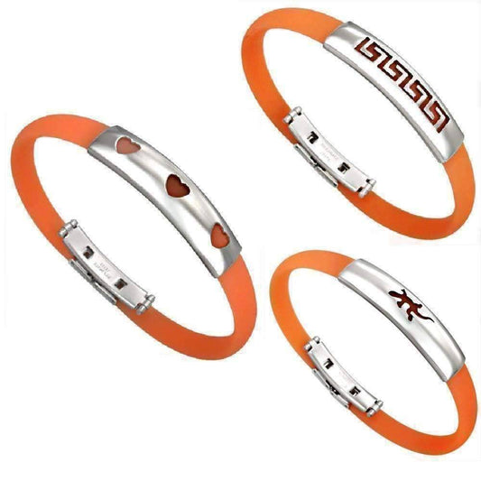 Feshionn IOBI bracelets Gecko Orange Band Silicone Bracelet with Stainless Steel Cut Out Designs ~ Choose Your Design