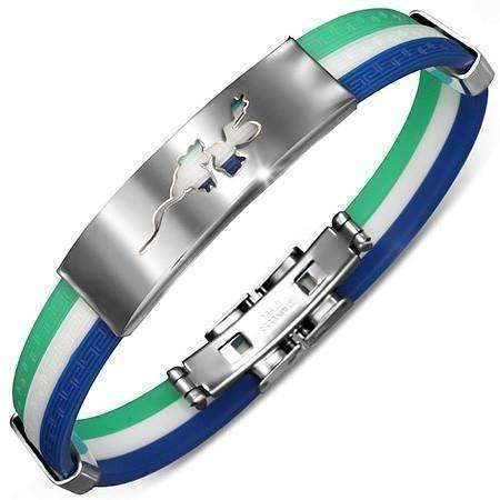 Feshionn IOBI bracelets Gecko Tri-Color Triple Band Silicone Bracelet with Stainless Steel Cut Out Designs ~ Choose Your Design