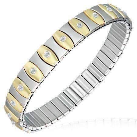 Feshionn IOBI bracelets Glamorous Two-Tone Stainless Steel & 18K Gold Stretch Link Bracelet with CZ Accents