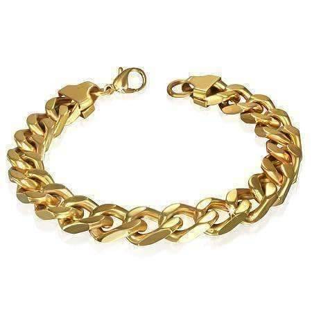 Feshionn IOBI bracelets Gold Thick Cuban Curb Link 18k Gold Plated Stainless Steel Men's Bracelet
